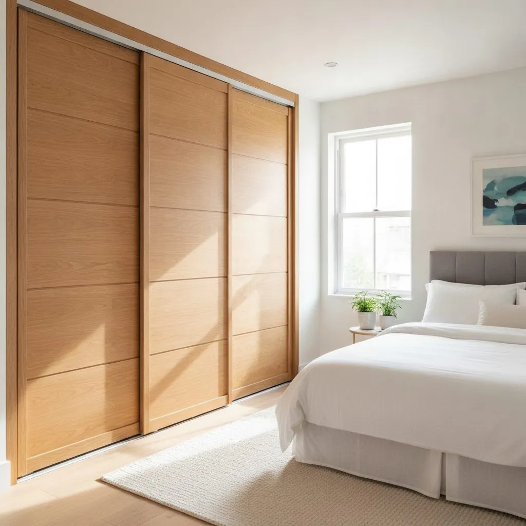 Armario empotrado de madera con puertas correderas