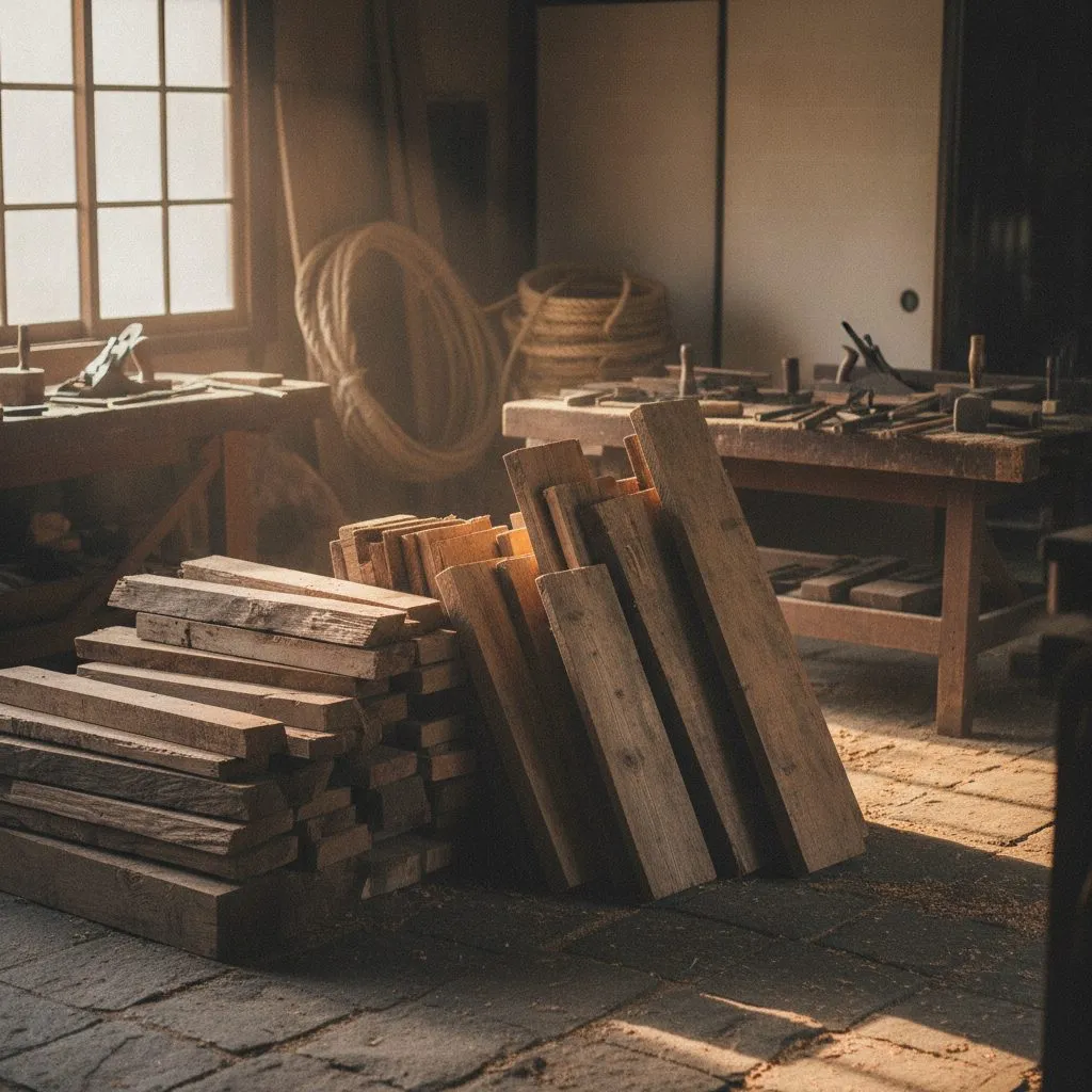 Tablones de madera en un taller de carpintería